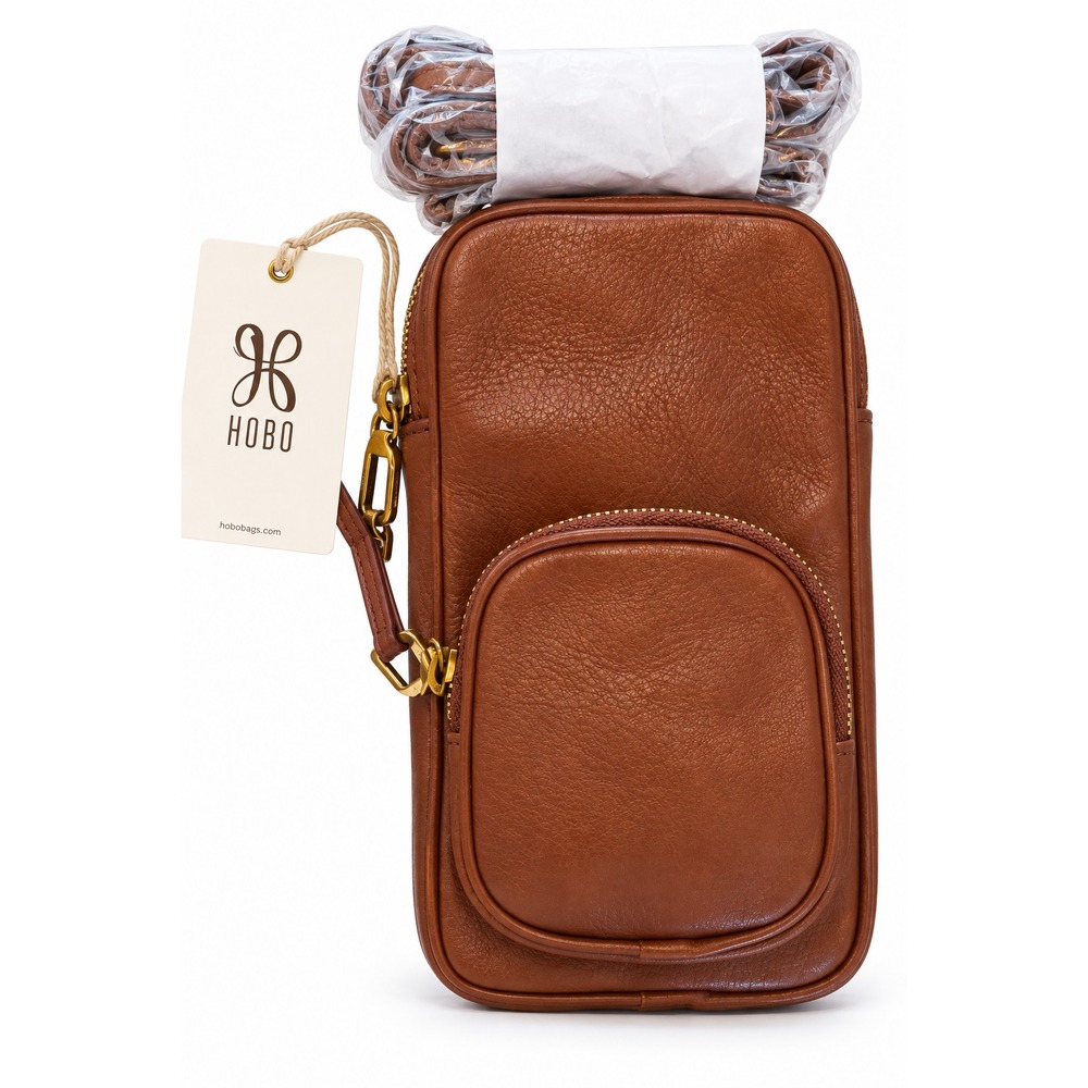HOBO Discover Women's Leather Crossbody Phone Bag, Toffee Brown, NEW